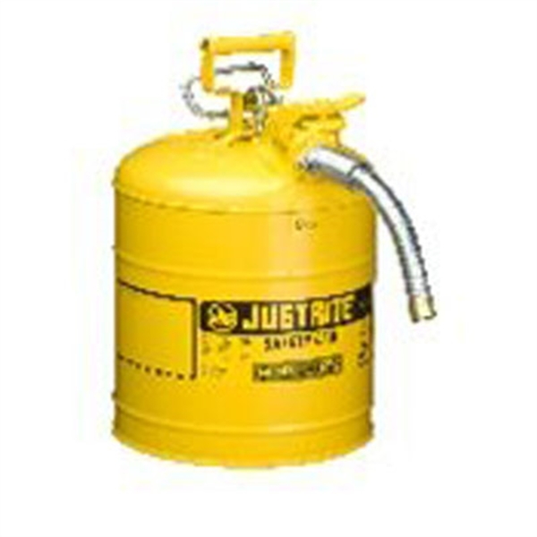 Justrite Yellow Metal Safety Can, Type ll AccuFlow, 5 Gallon, with 5/8" x 9" Flexible Metal Hose, for Diesel 7250220